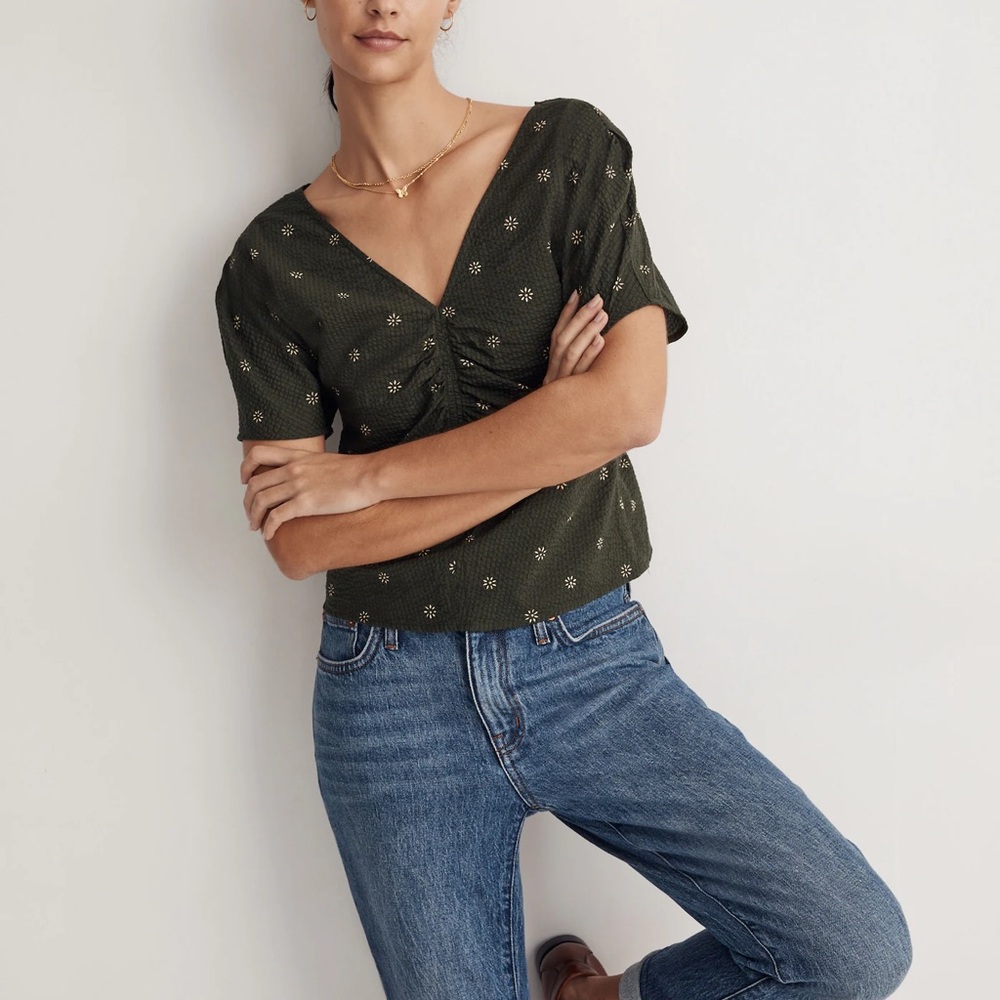 Madewell Voile Puff Sleeve Top Floral Cropped Cotton Size 2 Women’s
